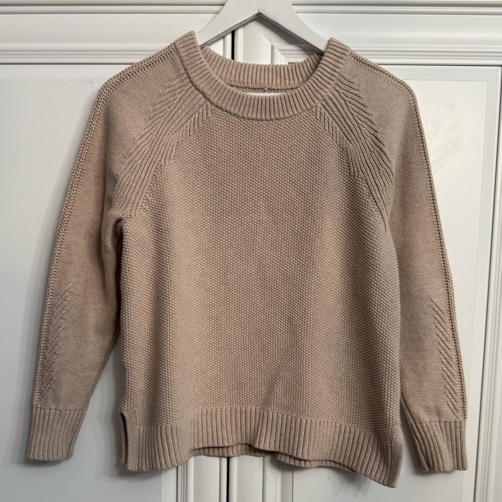 GAP Women's Size Medium Cotton Textured Crew Neck Cream/Blush Pink Sweater